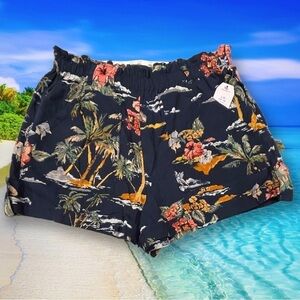 Hawaiian Print Size L (12-14) Linen/Rayon Shorts NWT